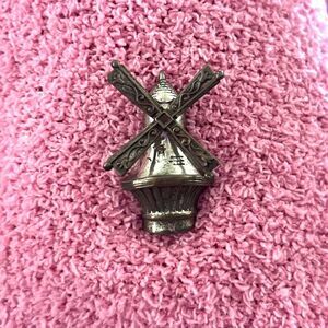 Vintage Lang sterling 3D windmill pin brooch spinning blades LH mark